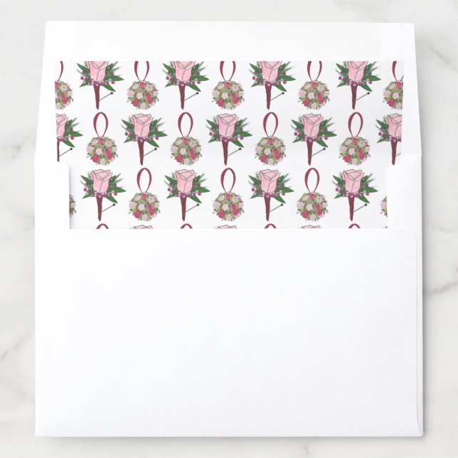 Pink Rose Boutonniere Wedding Bridal Bouquet Envelope Liner (In Envelope)