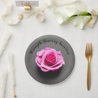Pink Rose Breast Cancer Survivor Party Paper Plates