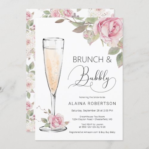 Pink Rose Bridal Brunch and Bubbly Mimosa Invitation