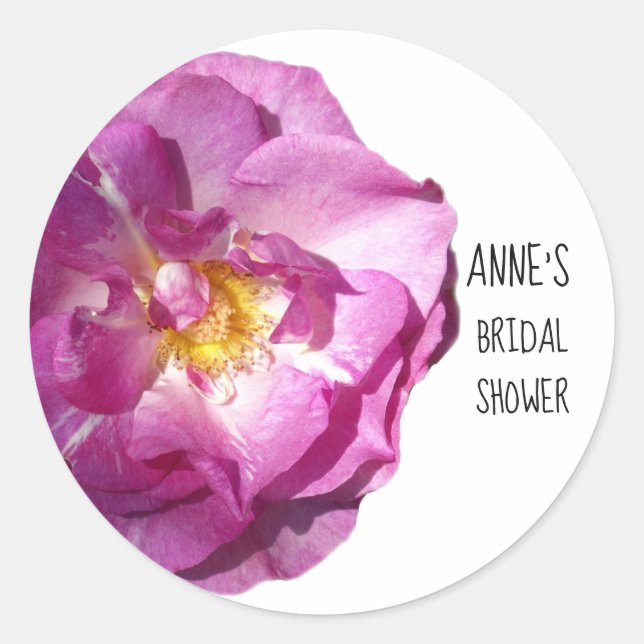 Pink Rose Bridal Shower Classic Round Sticker (Front)