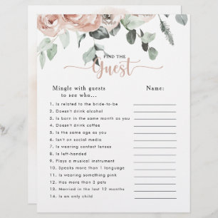 Pink Rose Bridal Shower Find the Guest Game