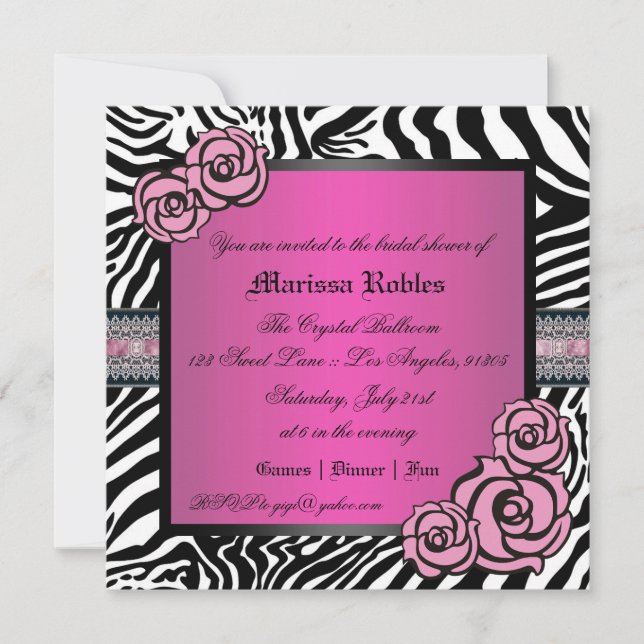 Pink Rose Bridal Shower Invitation (Front)