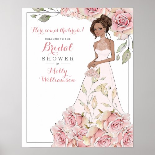 Pink Rose Bride Bridal Shower Welcome  Poster