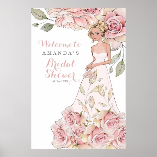 Pink Rose Bride Bridal Shower Welcome Poster