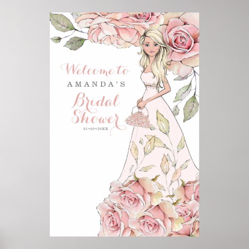 Pink Rose Bride Bridal Shower Welcome Poster