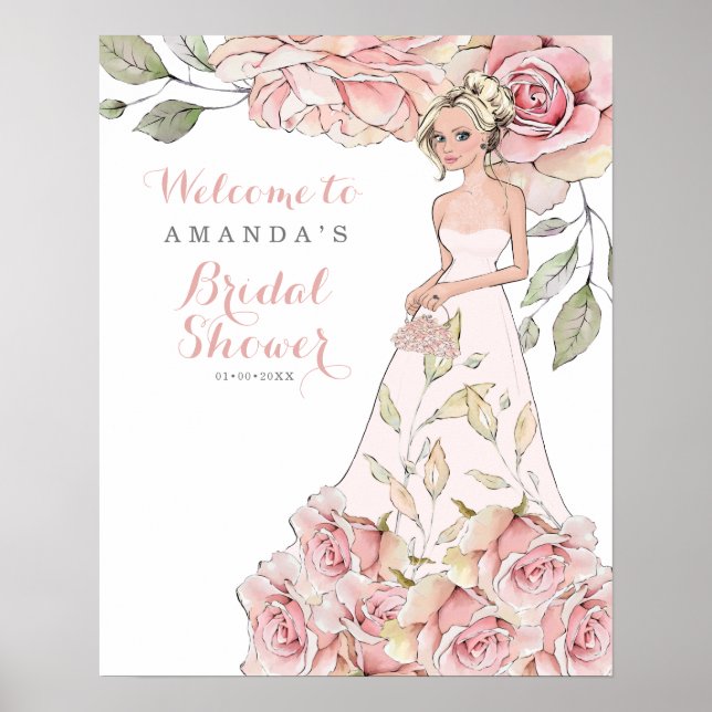 Pink Rose Bride Bridal Shower Welcome  Poster (Front)