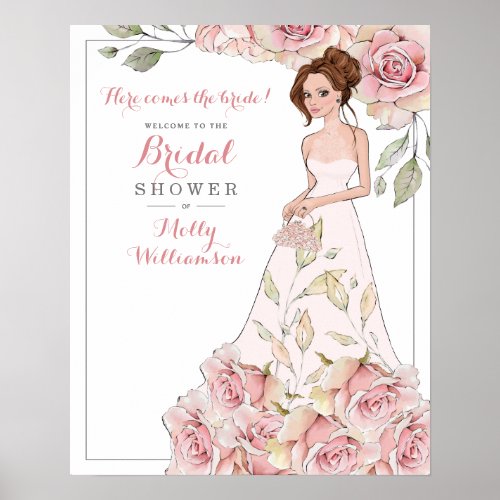 Pink Rose Bride Bridal Shower Welcome  Poster