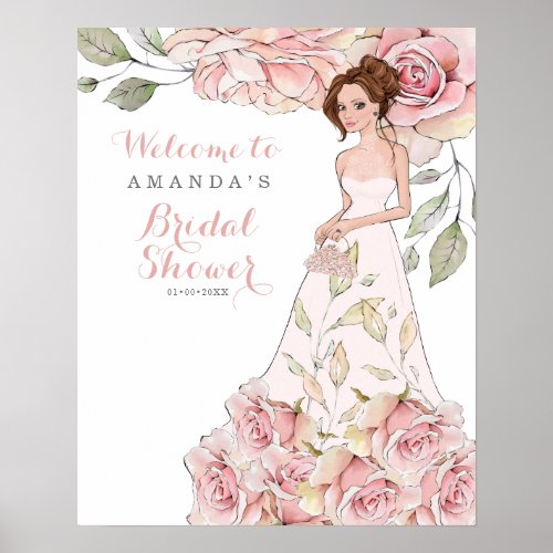 Pink Rose Bride Bridal Shower Welcome  Poster