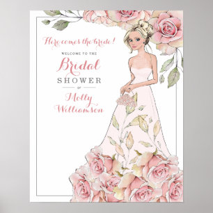 Pink Rose Bride Bridal Shower Welcome Poster