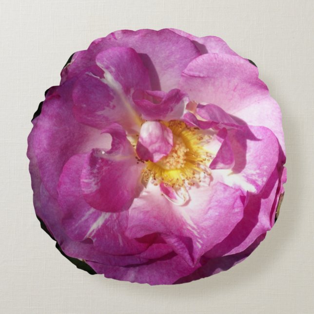 Pink Rose Brushed Polyester Round throw cushion (Front)