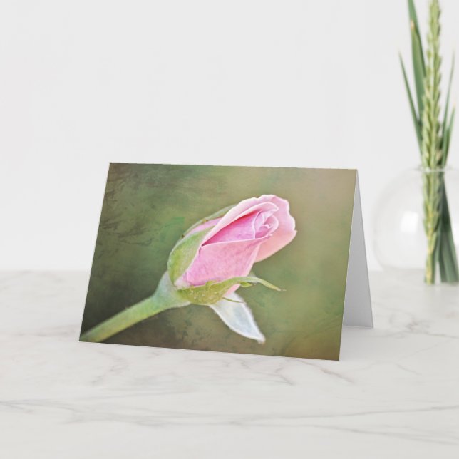 Pink Rose Bud Art Note Card (Front)