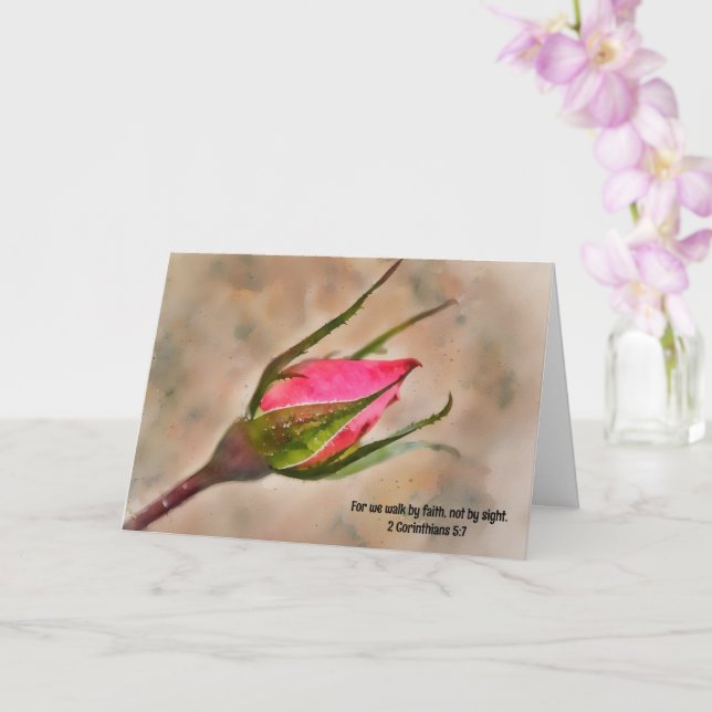 Pink Rose Bud Faith Thinking of You Bible Verse Card (Orchid)