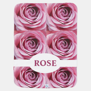 Pink rose bud girls name baby blanket