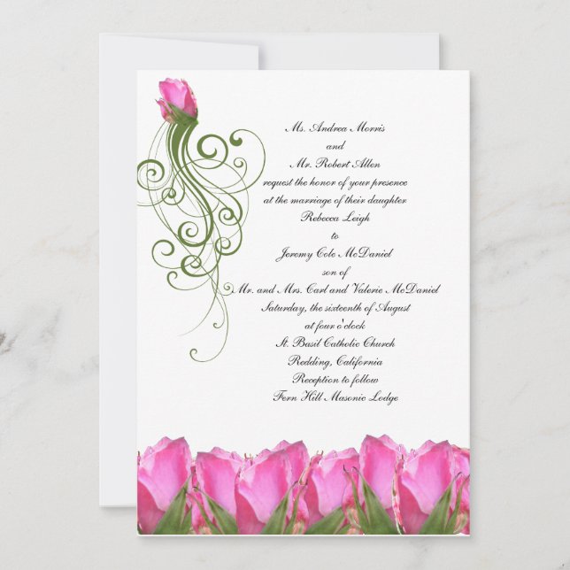 Pink Rose Bud Invitation (Front)