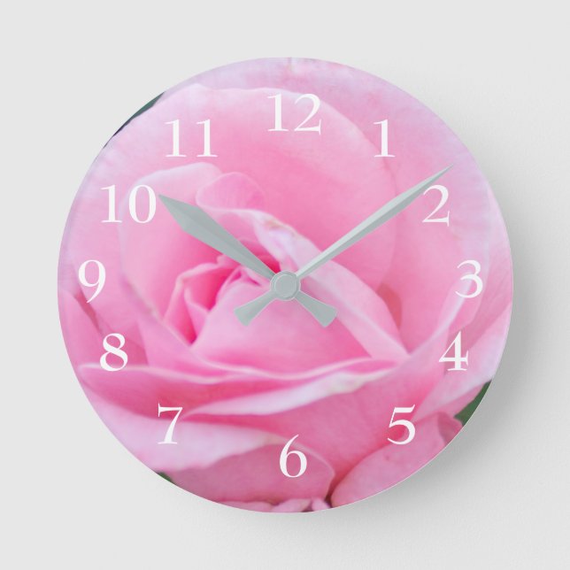 Pink Rose Bud Round Clock (Front)