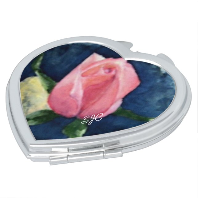 PINK ROSE BUD VALENTINE COMPACT MIRROR (Turned)