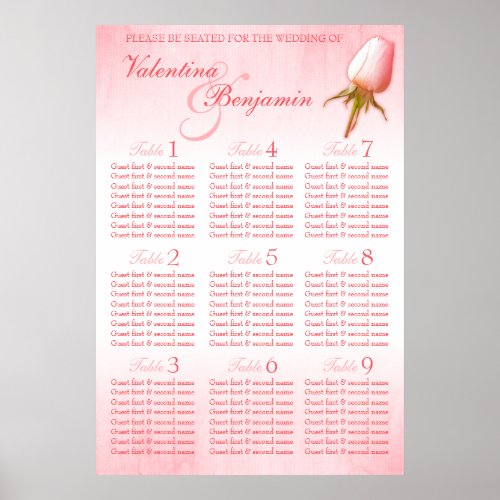 Pink Rose Bud Wedding Seating Table Planner 1_9 Poster