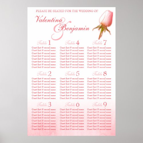 Pink Rose Bud Wedding Seating Table Planner 1_9 Poster