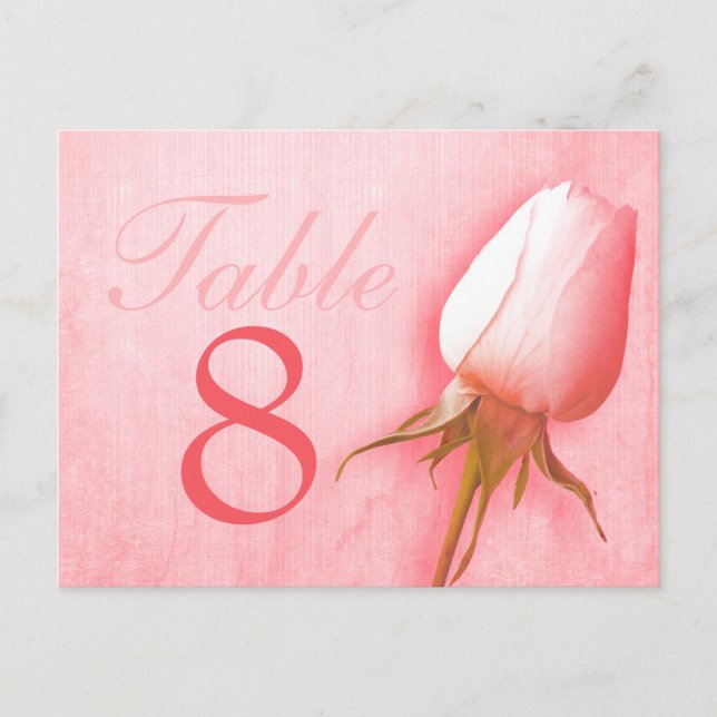 Pink rose bud wedding table number 1-9 postcard (Front)