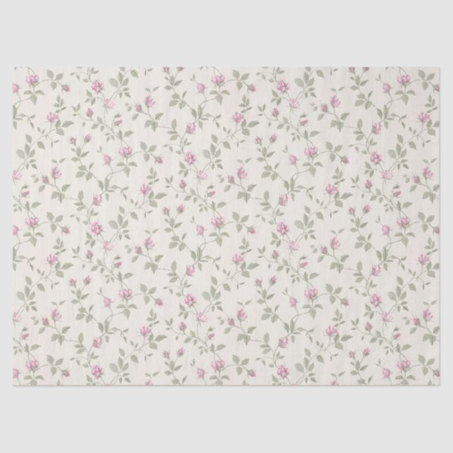 Pink Rose Buds Ivory Shabby Gift Wrap Tissue Paper (Front)