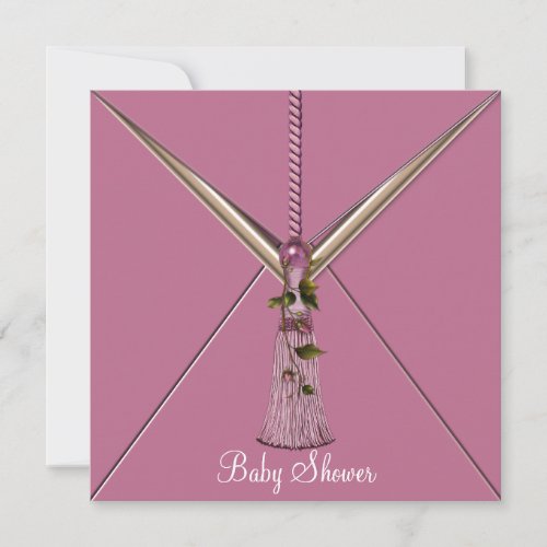 Pink Rose Buds Tassel Baby Girl Shower Invitations