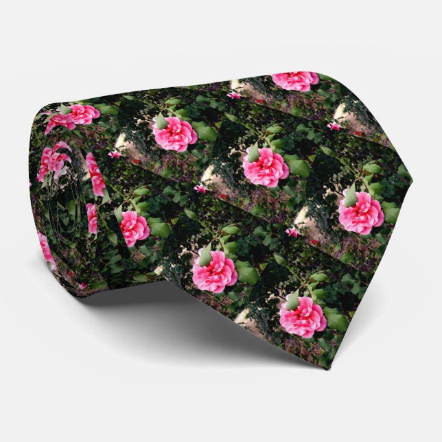 Pink Rose Bush With Rose Buds, Neck Tie (Rolled)