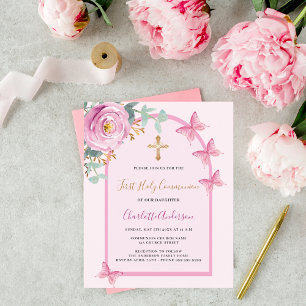 Pink rose butterflies arch First Holy Communion