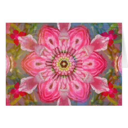 Pink Rose Butterfly Mandala Cards (Front Horizontal)