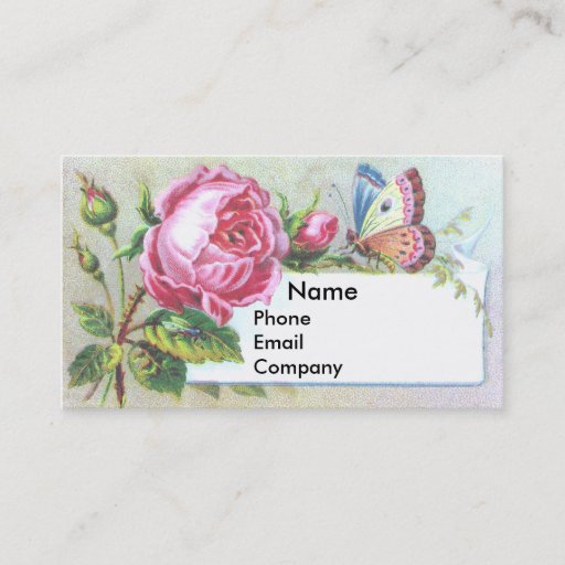 Customizable Pink Rose &amp; Butterfly Victorian Trade Card Business Card Template