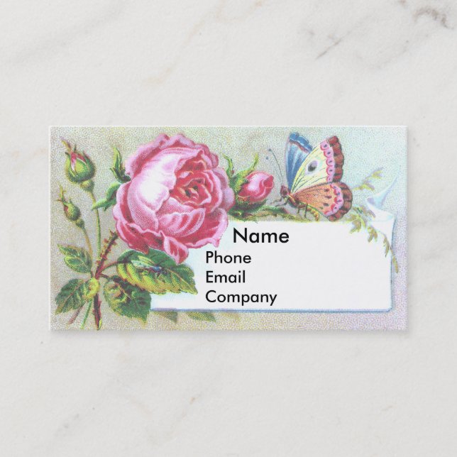 Pink Rose & Butterfly Victorian Trade Card (Front)