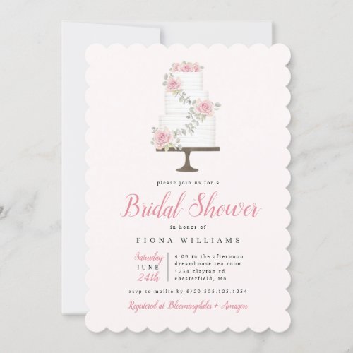 Pink Rose Cake Bridal Shower  Invitation
