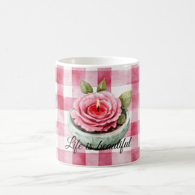  Pink Rose Candle Plaid  Coffee Mug (Center)