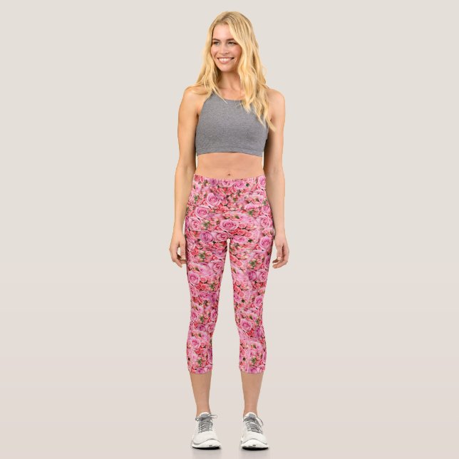 Pink Rose Capri Leggings (Front)
