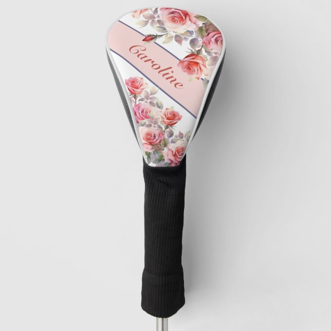 Pink Rose Cascade Personalized Lady Golf Head Cover (Front)