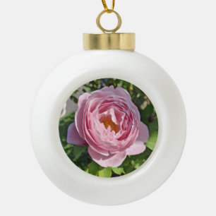 Pink Rose Ceramic Ball Christmas Ornament