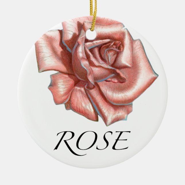 Pink Rose Ceramic Ornament (Front)