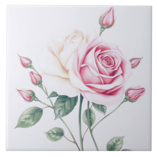 Pink Rose Ceramic Tile (Front)