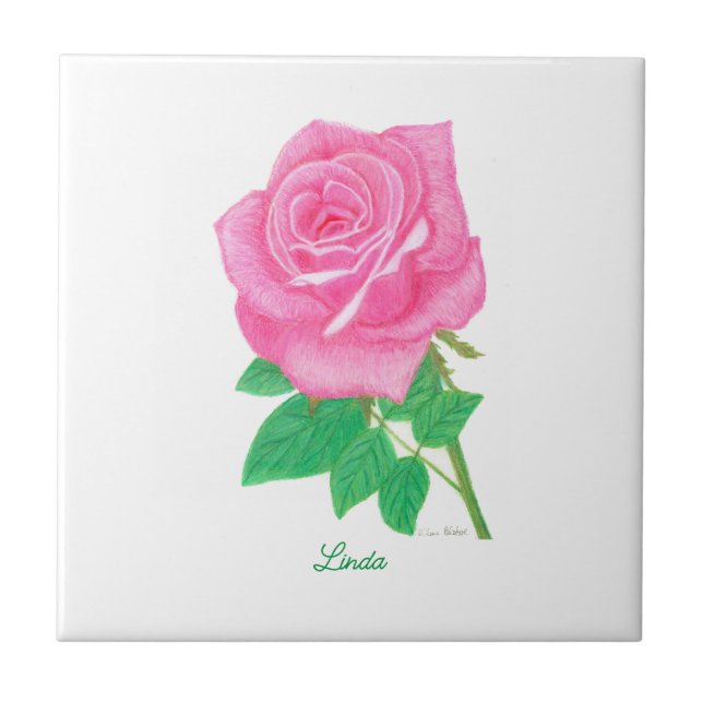 Pink Rose Ceramic Tile With Text (Front)