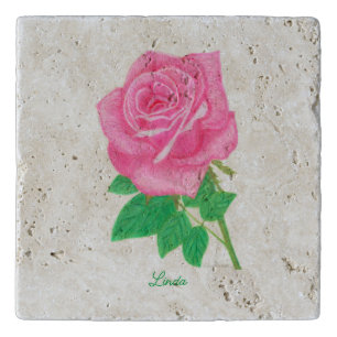 Pink Rose Ceramic Trivet