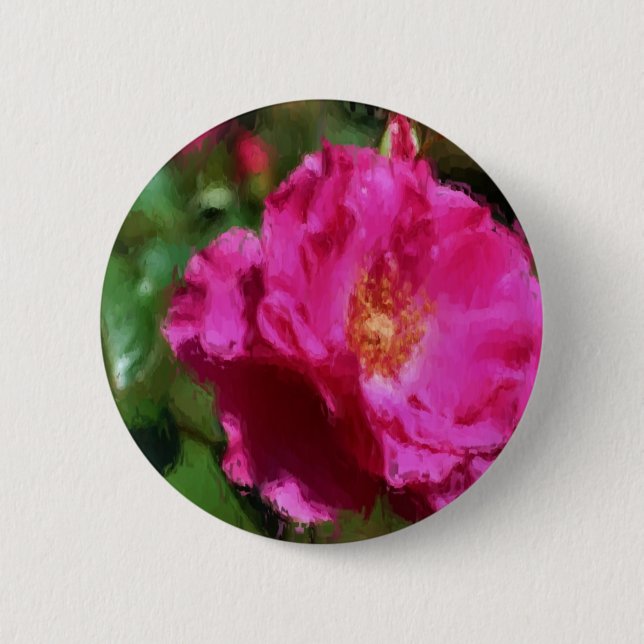 Pink Rose Chalk Drawing Flower Button (Front)