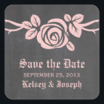 Pink Rose Chalkboard Save the Date Stickers<br><div class="desc">Sweet and pretty Rose Chalkboard Save the Date Stickers in light pink featuring a single lovely rose on a vine on a chalkboard look background. This elegant design is perfect for announcing your spring or summer wedding. Easy to customize, simply add your wedding details in the text fields provided. Click...</div>