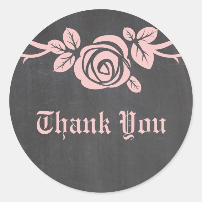 Pink Rose Chalkboard Thank You Stickers (Front)