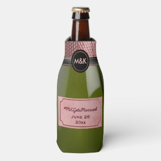 Pink Rosé Champagne Bottle Wedding Hashtag Cooler