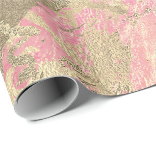 Pink Rose Champaigne Gold Marble Metallic Stroke Wrapping Paper