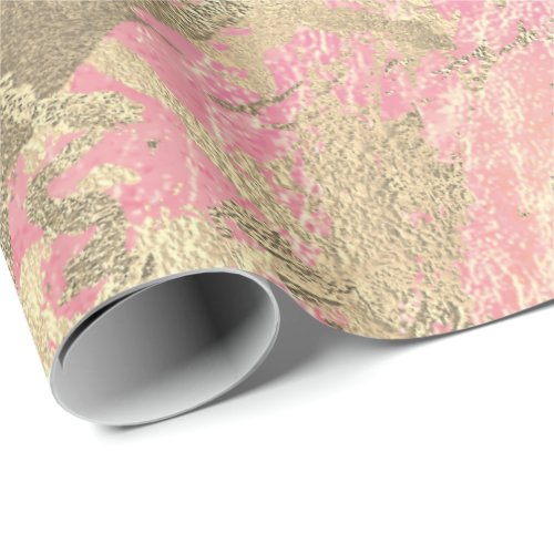 Pink Rose Champaigne Gold Marble  Metallic Stroke Wrapping Paper