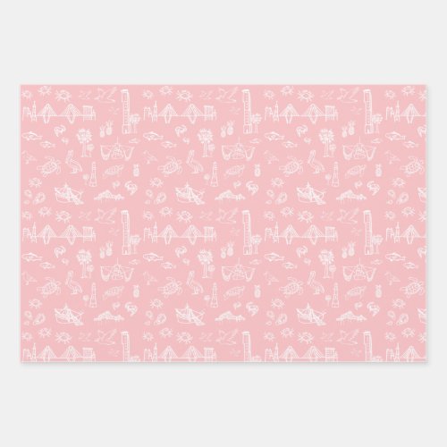 Pink Rose Charleston Toile Wrapping Paper