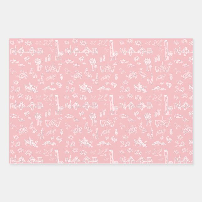 Pink Rose Charleston Toile Wrapping Paper (Front)