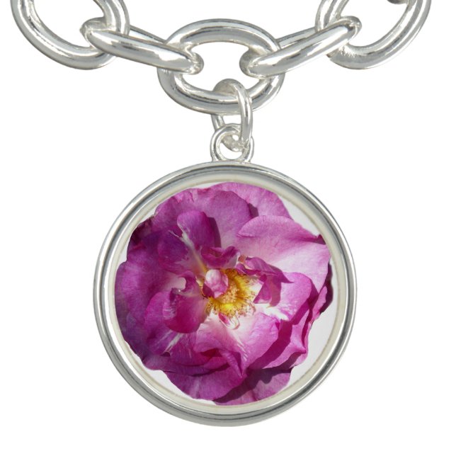 Pink Rose Charm Bracelet, Silver Plated Bracelet (Design)