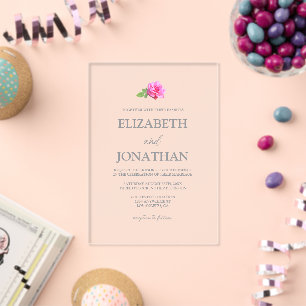 Pink Rose Classic Minimalist Wedding Acrylic Invitations