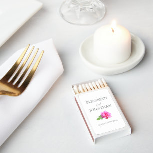 Pink Rose Classic Minimalist Wedding Matchboxes